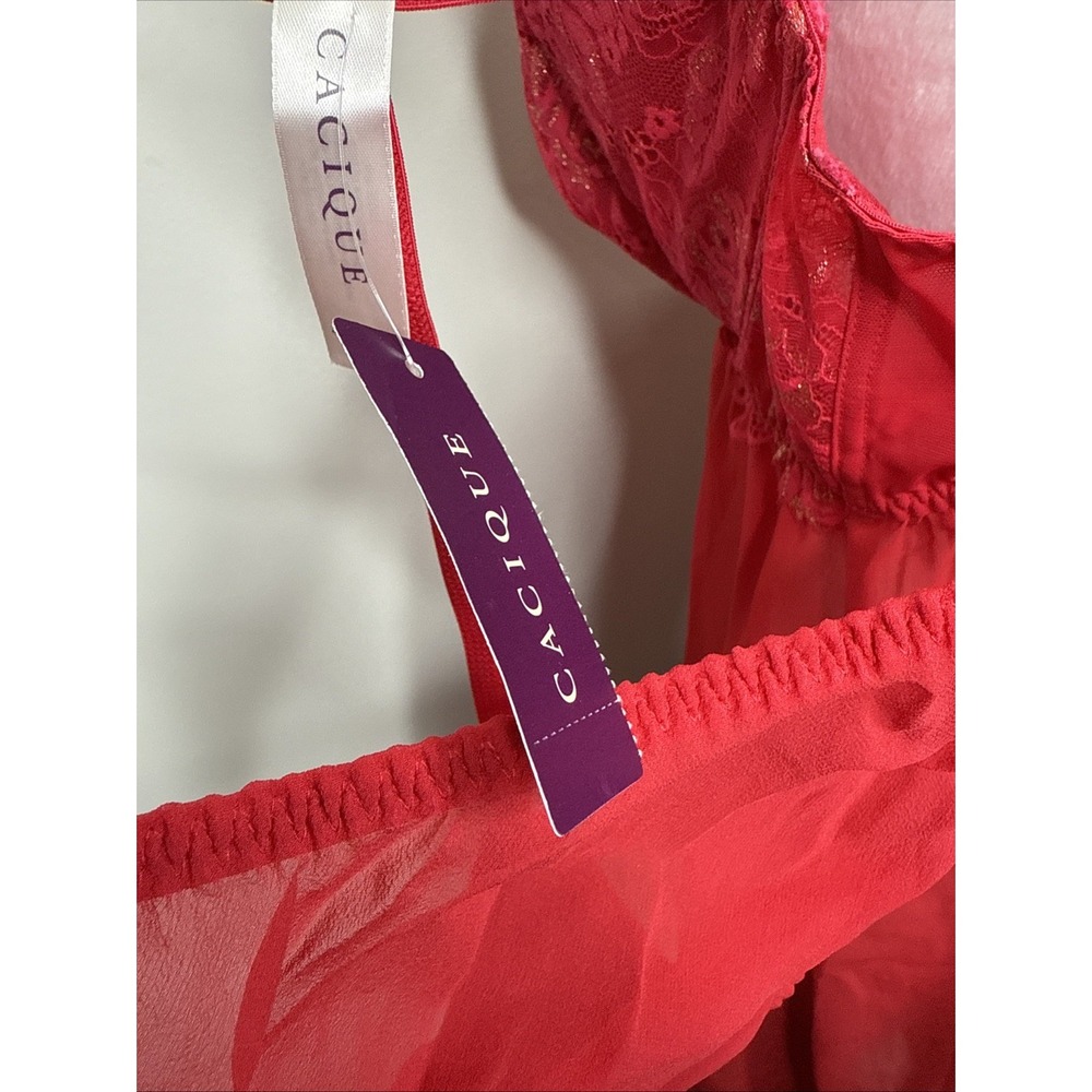 Cacique Lingerie Set 42DDD Red Sexy Baby Doll Nightie Gown G String‎ Plus NEW - Picture 9 of 13